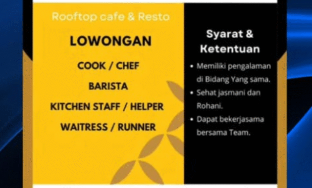 Loker Chef Waitress Barista Pontianak